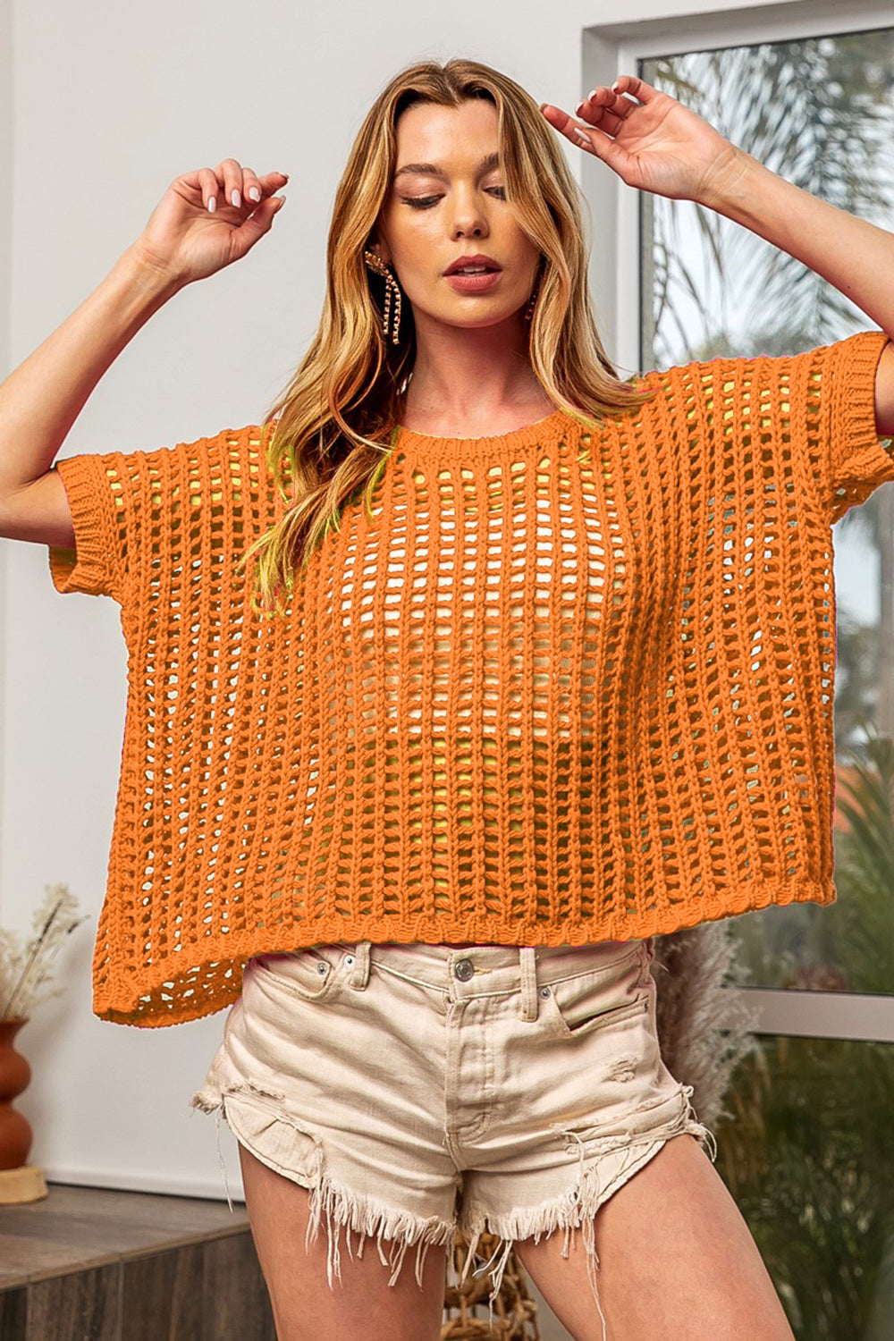 BiBi Hollowed Out Short Sleeve Knit Cover Up – CINNID